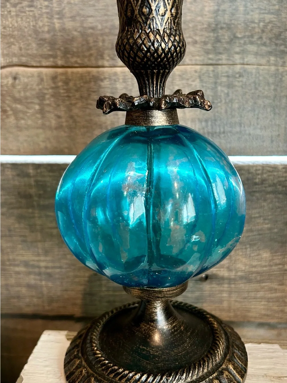Pier 1 Teal Blue Glass Candle Holder